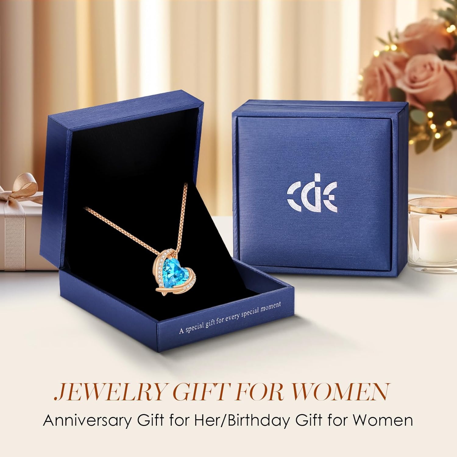 CDE Christmas Gifts for Women,Love Heart Pendant Necklaces for Women, Silver Tone Rose Gold Tone Birthstone Jewelry Gifts for Wife Her - Image 5