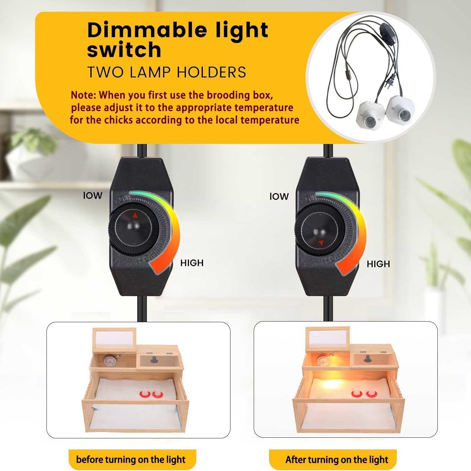 Large Chicken Brooder Box for Chick,Wooden Brooder Box 32" with Bulb Set and Thermometer - Accommodates Up to 25 Chicks-Ideal for Ducks,Quails,Hamsters,and Lizards（32x16x16 Inches）