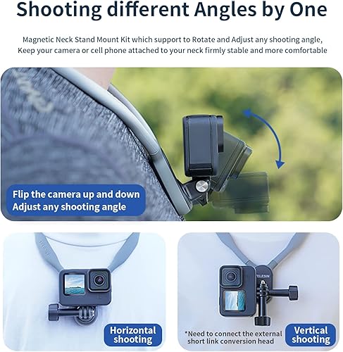 Miniatura 4 de TELESIN Kit de montaje magnético para cuello con adaptador vertical para teléfono, POV Selfie collar soporte correa accesorios para GoPro 13 12 11