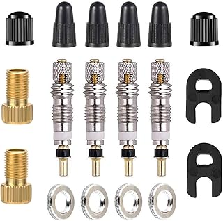 Presta Valve Core Tool Set -18Pcs Valve Repair Kit, Tubeless Brass Valve Core Replacement with Schrader Valve Adapter and Caps Bicycle Tire Accessories for Cycling MTB Road Bike