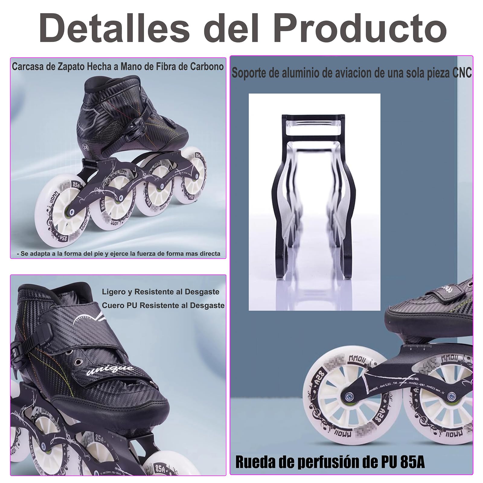 Patines En Linea Adulto, Patines De Velocidad Profesional De Fibra De Carbono para Exteriores, Patines De Ruedas Adulto Hombre Mujer, Ruedas De 110 Mm, Chasis De Aluminio Y Forro Transpirable