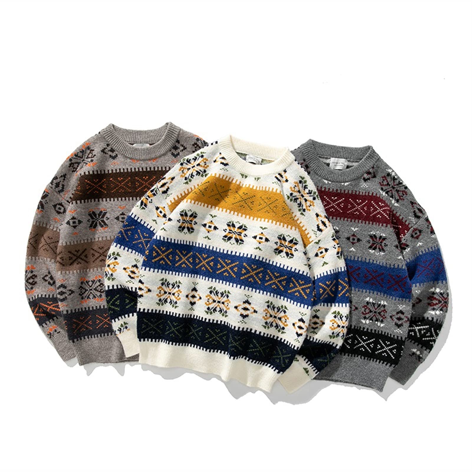 pullover hombre Hombres flor rayado suéter de invierno jersey for hombre o-cuello suéter de punto sueter para hombres