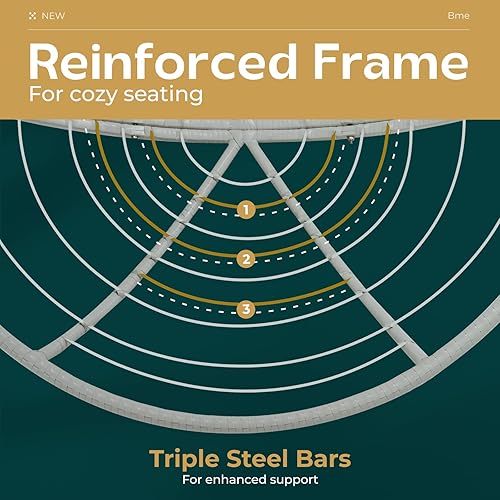 Miniatura 7 de Bme Silla Papasan ergonómica de mimbre con cojín de tela de densidad gruesa suave, marco de acero de alta capacidad, giro de 360 grados para sala,