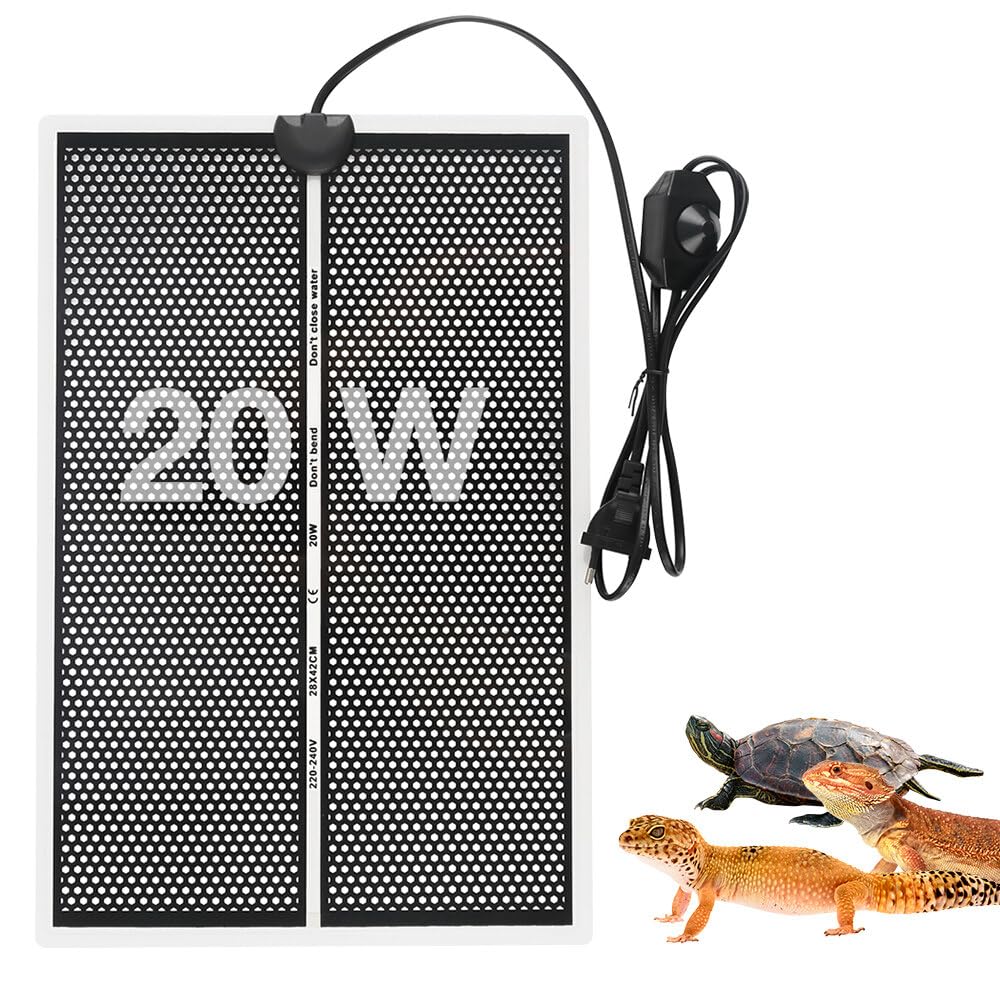 Mata grzewcza do terrarium, 20 W, mata grzewcza dla gadów, 28 x 42 cm, regulowana mata grzewcza do terrarium z regulacją temperatury, poduszka grzewcza dla gadów, płazów, żółwi, węży, jaszczurki,