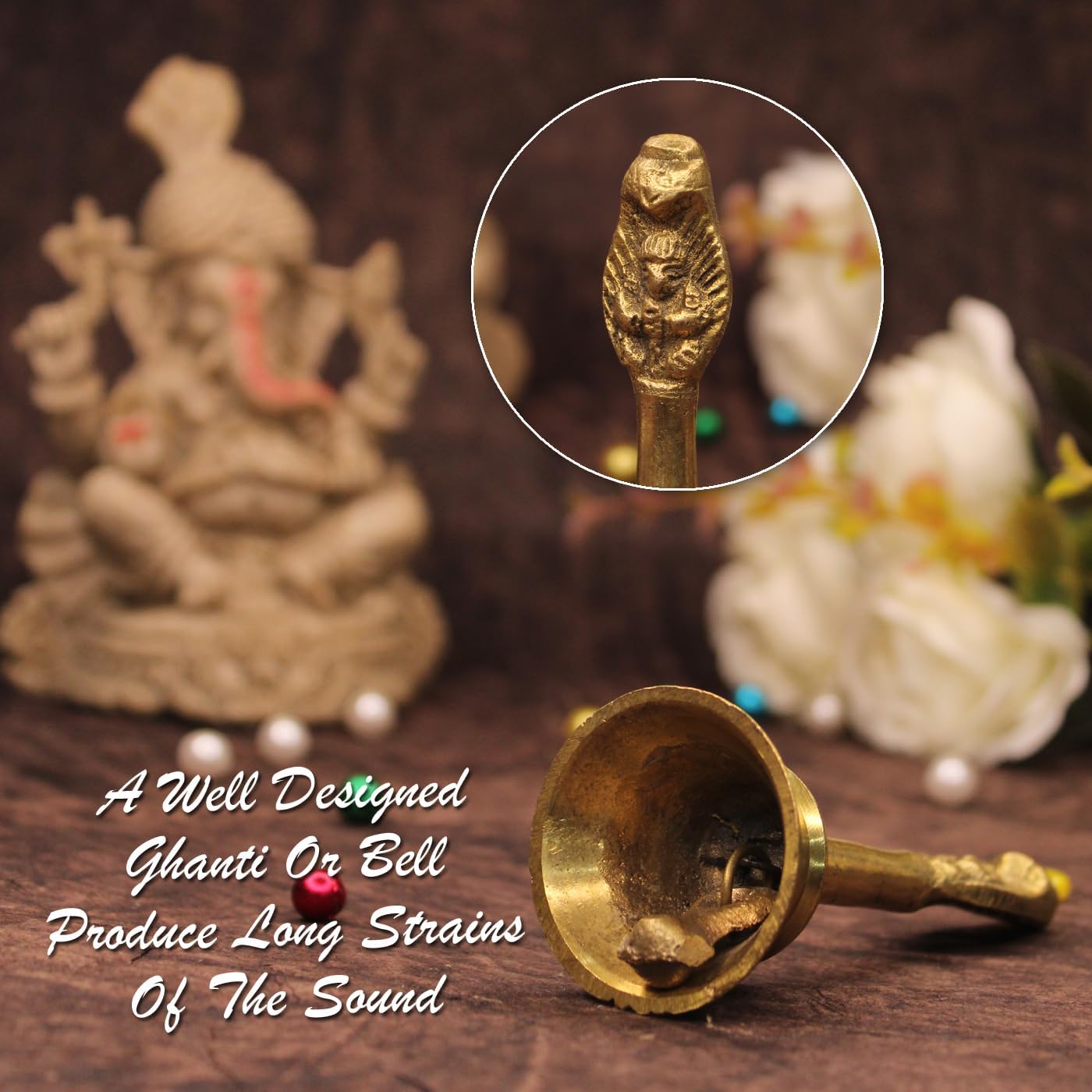 BOXO Ghanti Brass Temple Bell Home Hand Bell with Garuda for Home/Temple/Pooja Use Golden -1pcs
