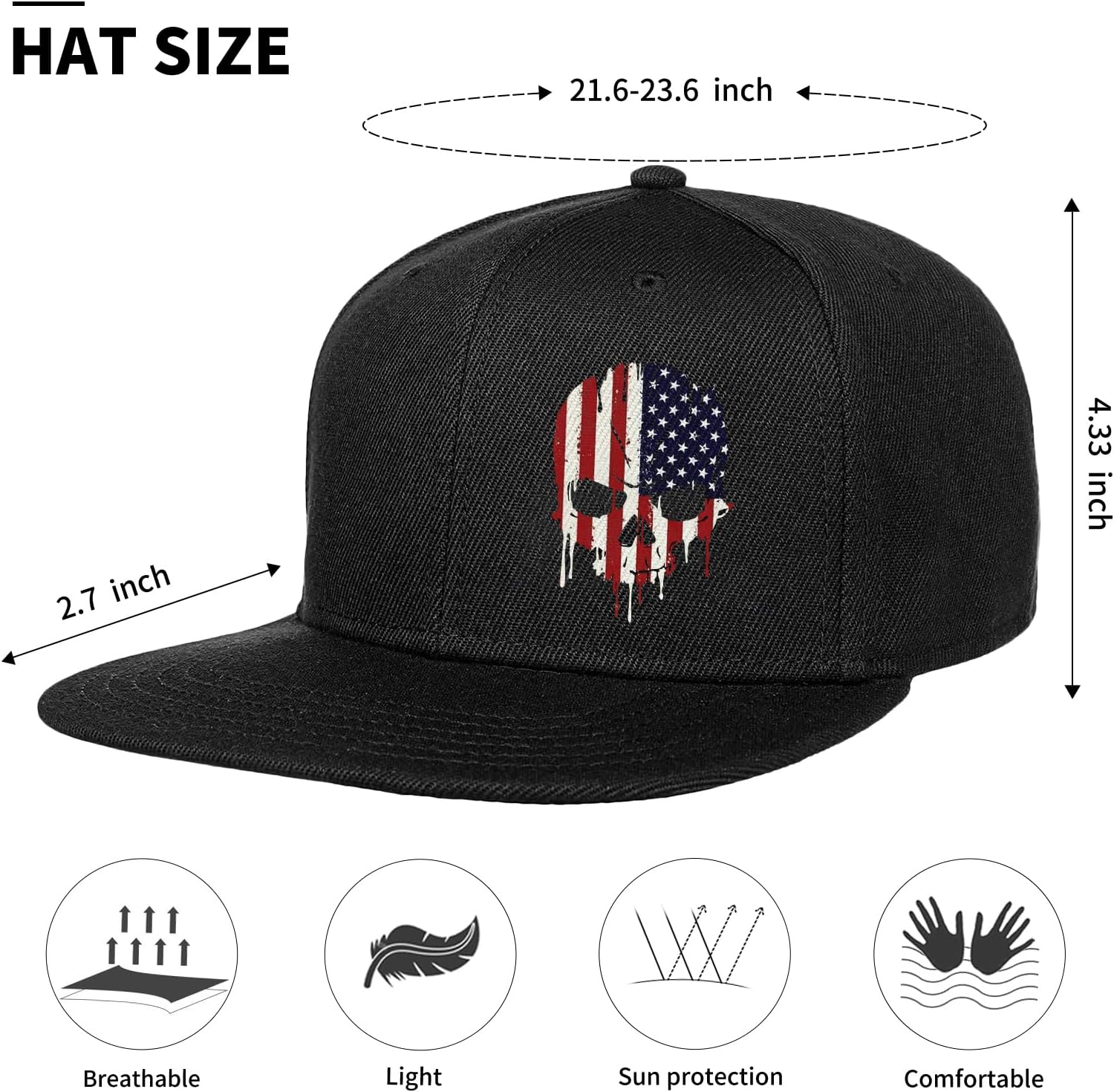 Negi Snapback Hats for Men Flat Bill Hats,American USA Flag Hat,Black Baseball Cap Gift for Men Trucker Dad - Image 2