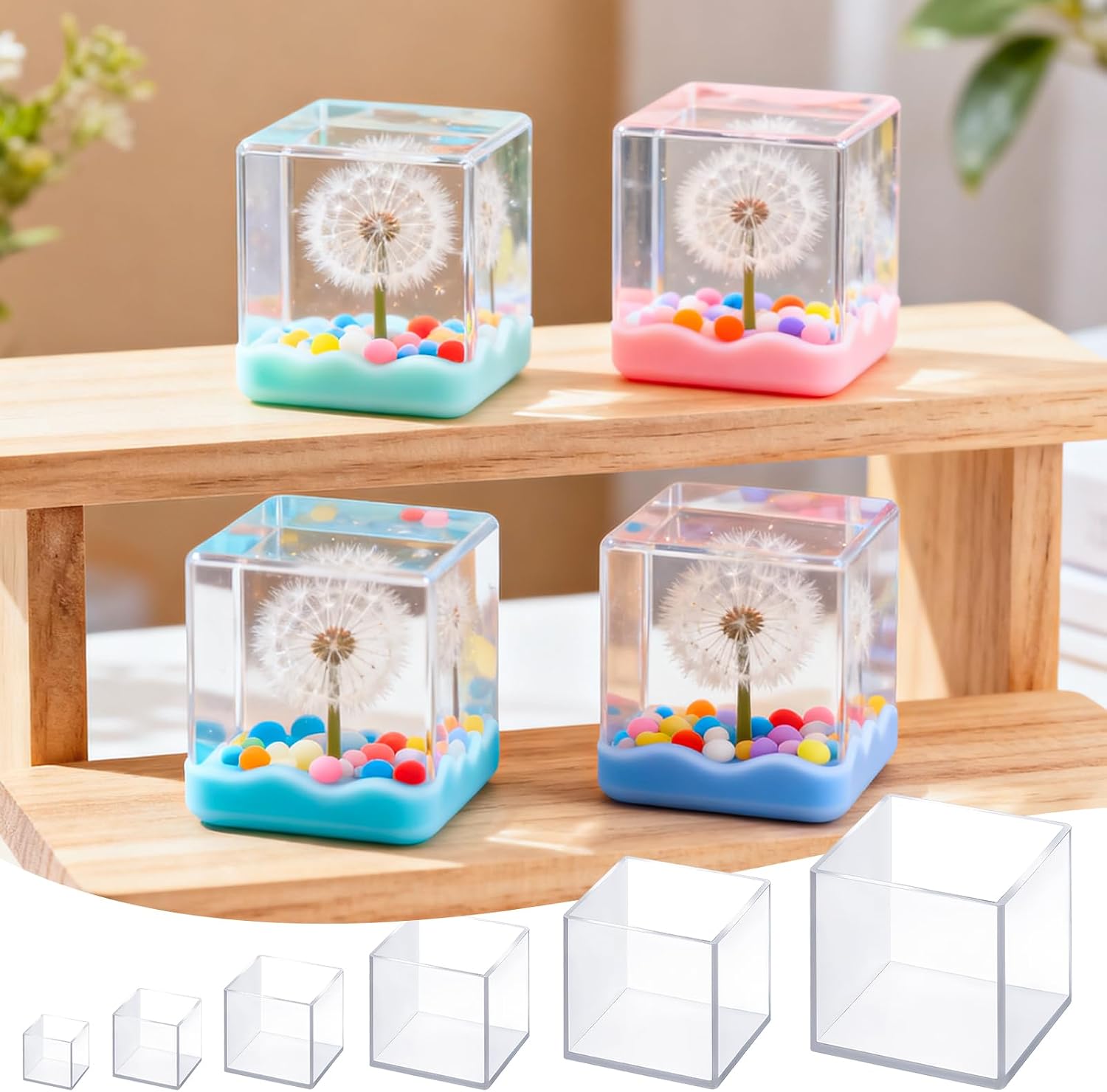 6 Size Square Resin Molds, Transparent Square Silicone Molds for Resin Casting, Cube Silicone Mold for DIY Craft Making, 1.5, 2.5, 4, 5, 7.5, 10cm