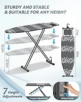 Vista 2 de Tabla de Planchar de Tamaño Completo 54"x13" - Tabla de Planchar Ajustable y Plegable con Reposaplancha, Cubierta Resistente al Calor y Acolchado