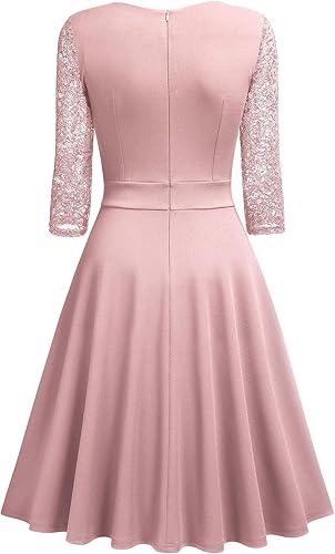 Miniatura 5 de Miusol Vestido de cóctel de manga 23 con cuello cuadrado y encaje floral para mujer