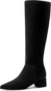 Knee High Boots for Women 2 In Chunky Block Heels Fall Boots Pointed Toe Long Boots with Side Zipper Tall Boots Low Heels
