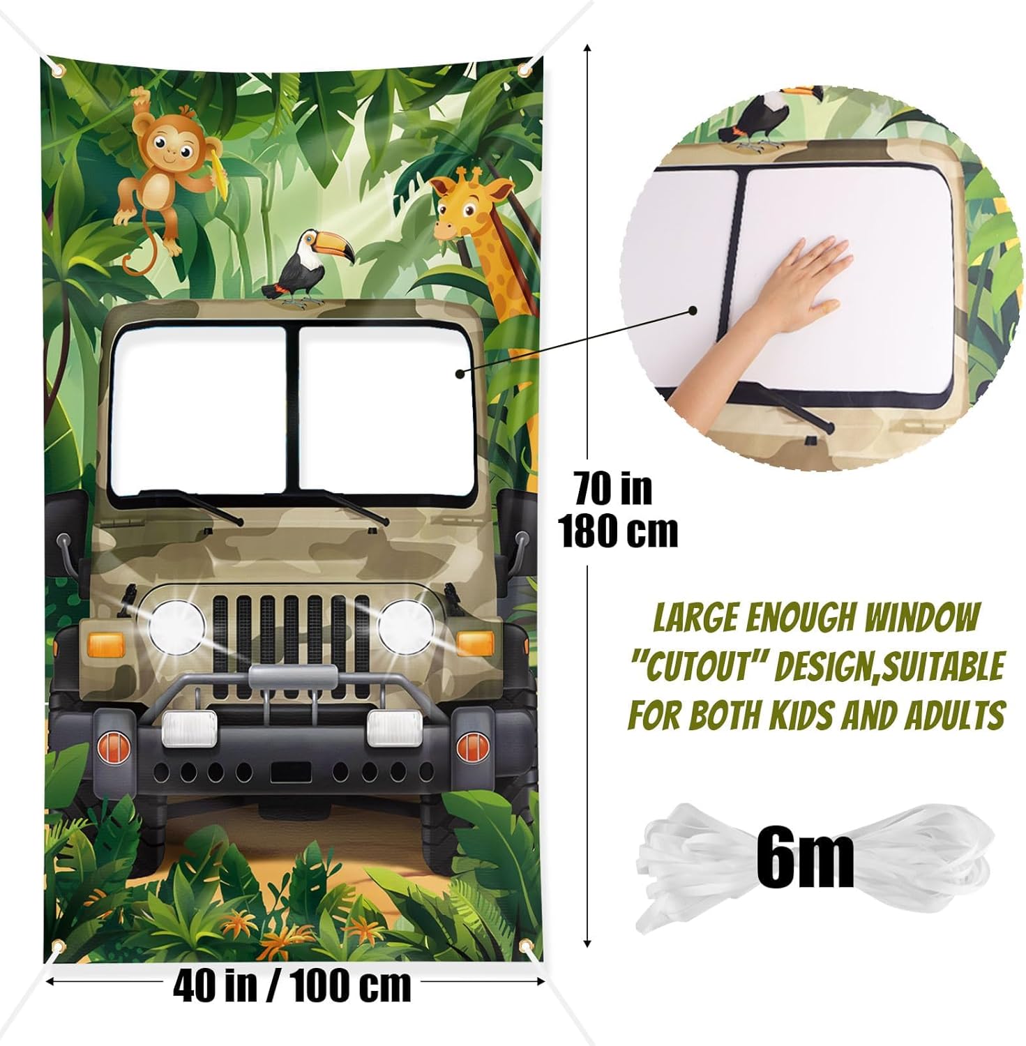Jungle Safari Photo Prop Large Fabric Backdrop Photo Door Banner Jungle Safari Theme Birthday Party Decorations Baby Shower 40x70in