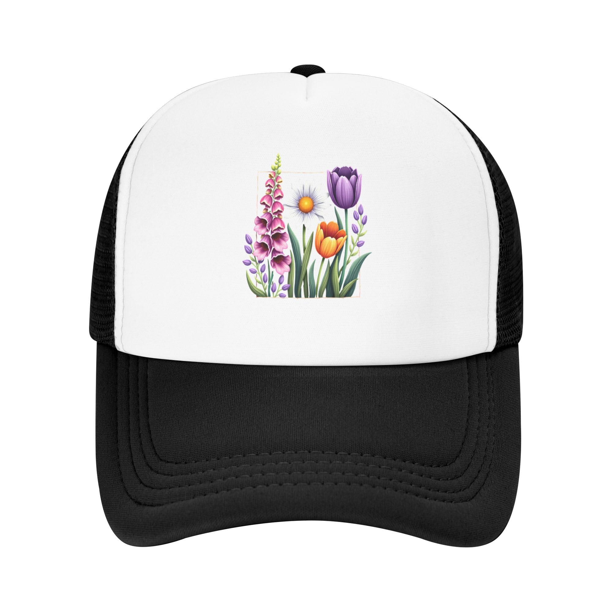 FDT Floral Foxglove Daisy Tulip Trucker Hat Resist Fascism Kids Hats Adjustable Mesh Baseball Cap - Black