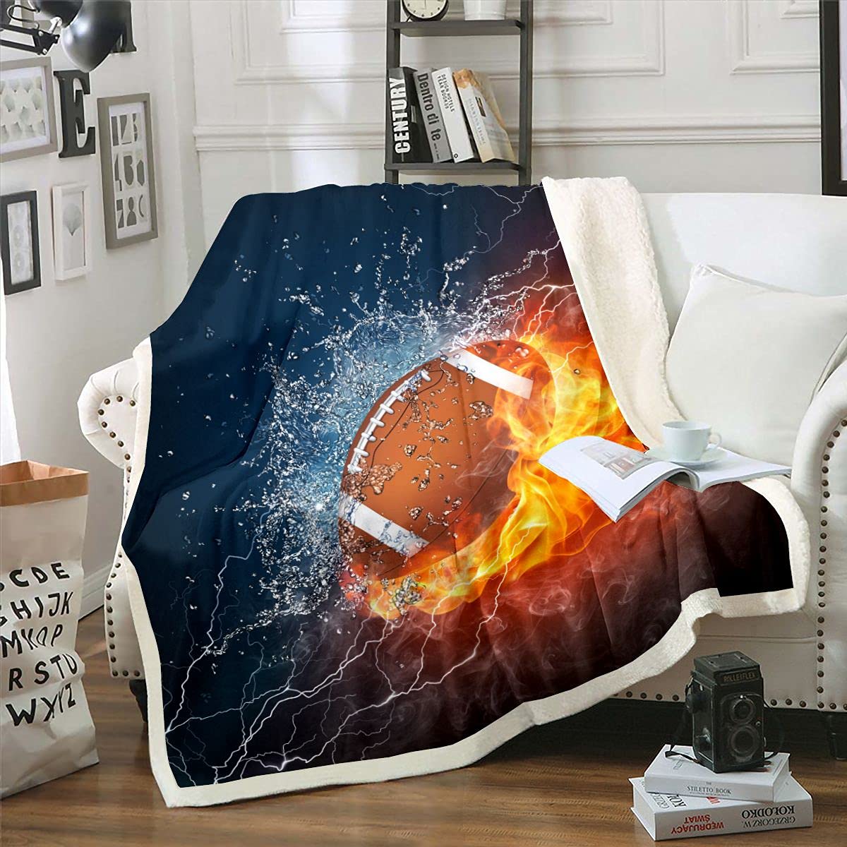 Couverture en peluche de rugby pour canapé-lit jeté de lit fleece sport 3D 220x240cm