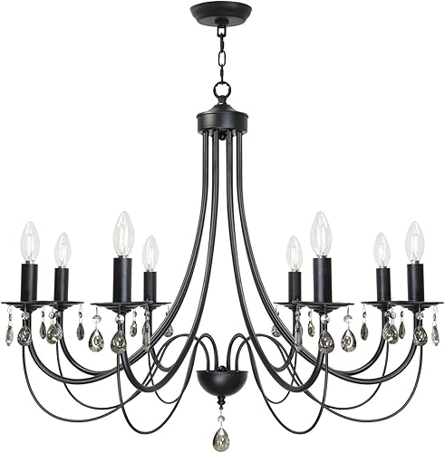 Lucidce Candelabros de cristal de granja, 8 luces, color negro, lámparas de techo modernas y elegantes para comedor
