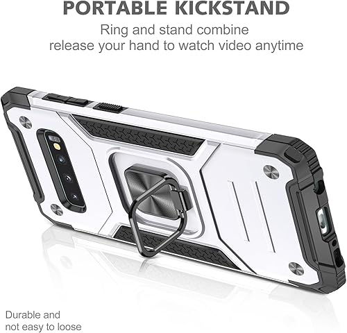 Miniatura 3 de Funda para Samsung Galaxy S10, de grado militar, a prueba de golpes, con soporte de soporte, soporte magnético integrado para montaje en coche,