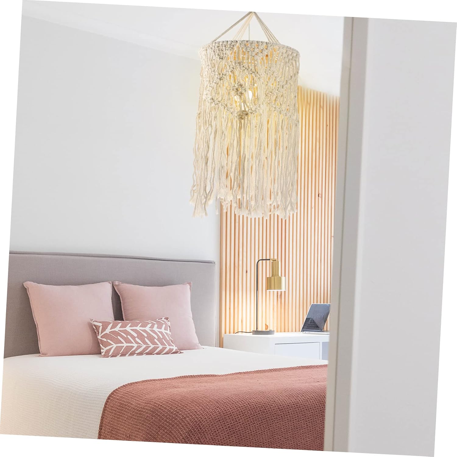 Garneck Macrame Pendant Light Shade Handcrafted Bohemian Cotton Lamp Cover for Ceiling Lights Woven Design for Living Room Bedroom Kitchen Decor
