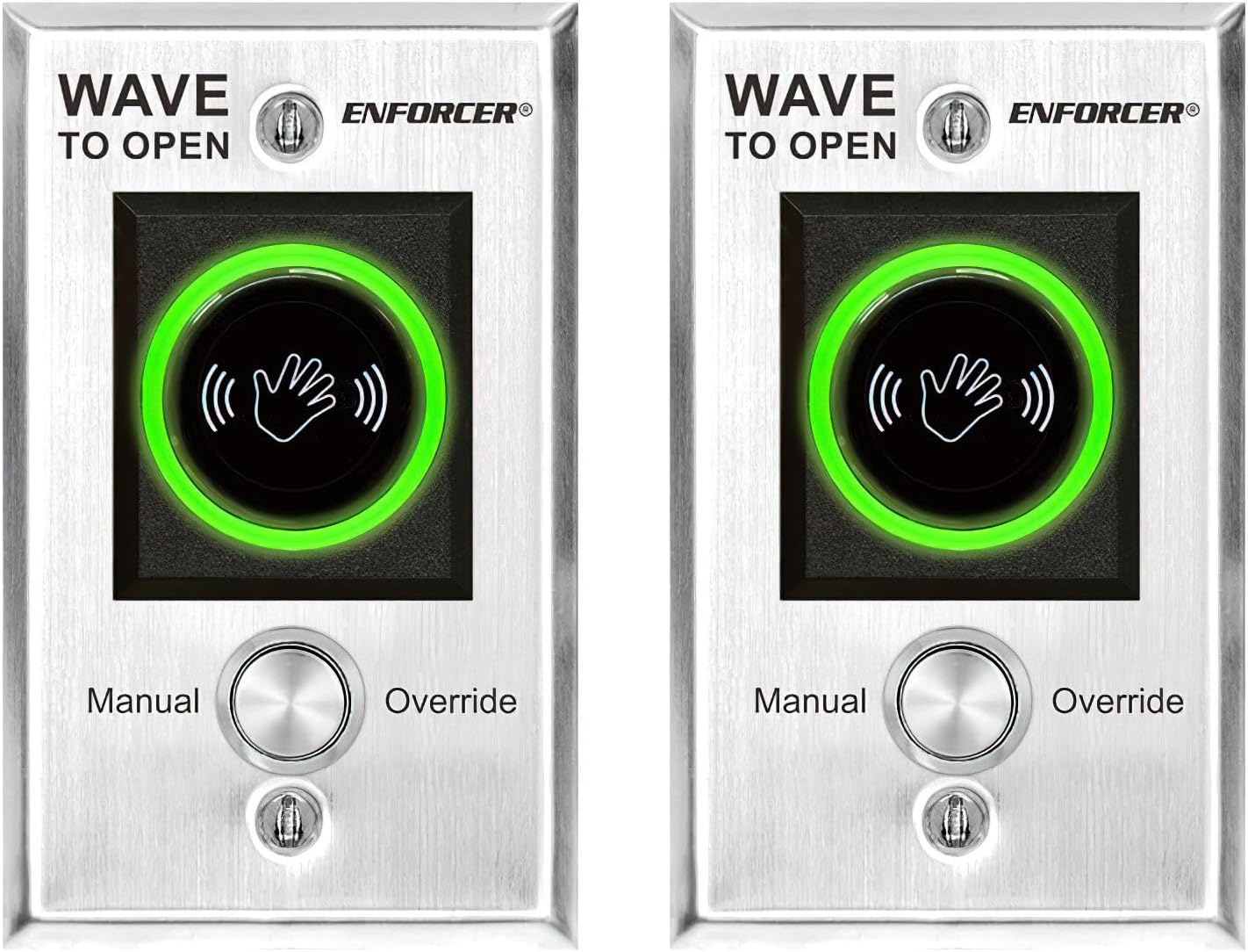 Seco-Larm SD-927PKC-NEVQ Pack of 2 Enforcer Wave-to-Open Sensor with Manual Override Button, Stainless Steel Single-Gang Plate, LED Illuminated Sensor Area, Range Adjustable, Dual 12-24VAC/VDC