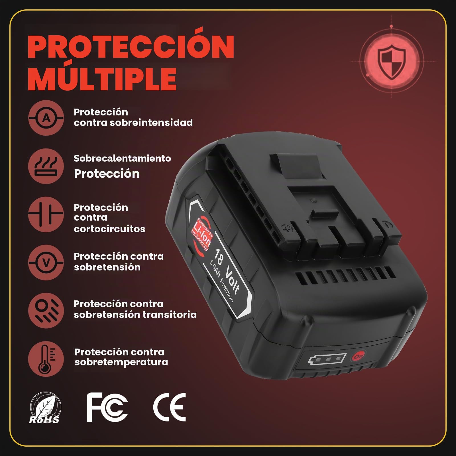 2 Piezas Exemoro 18V 5,0Ah Li-Ion batería de Repuesto batería para Herramientas para Bosch BAT610G batería 18V batería Compatible BAT609G BAT618G BAT619G BAT622 BAT612