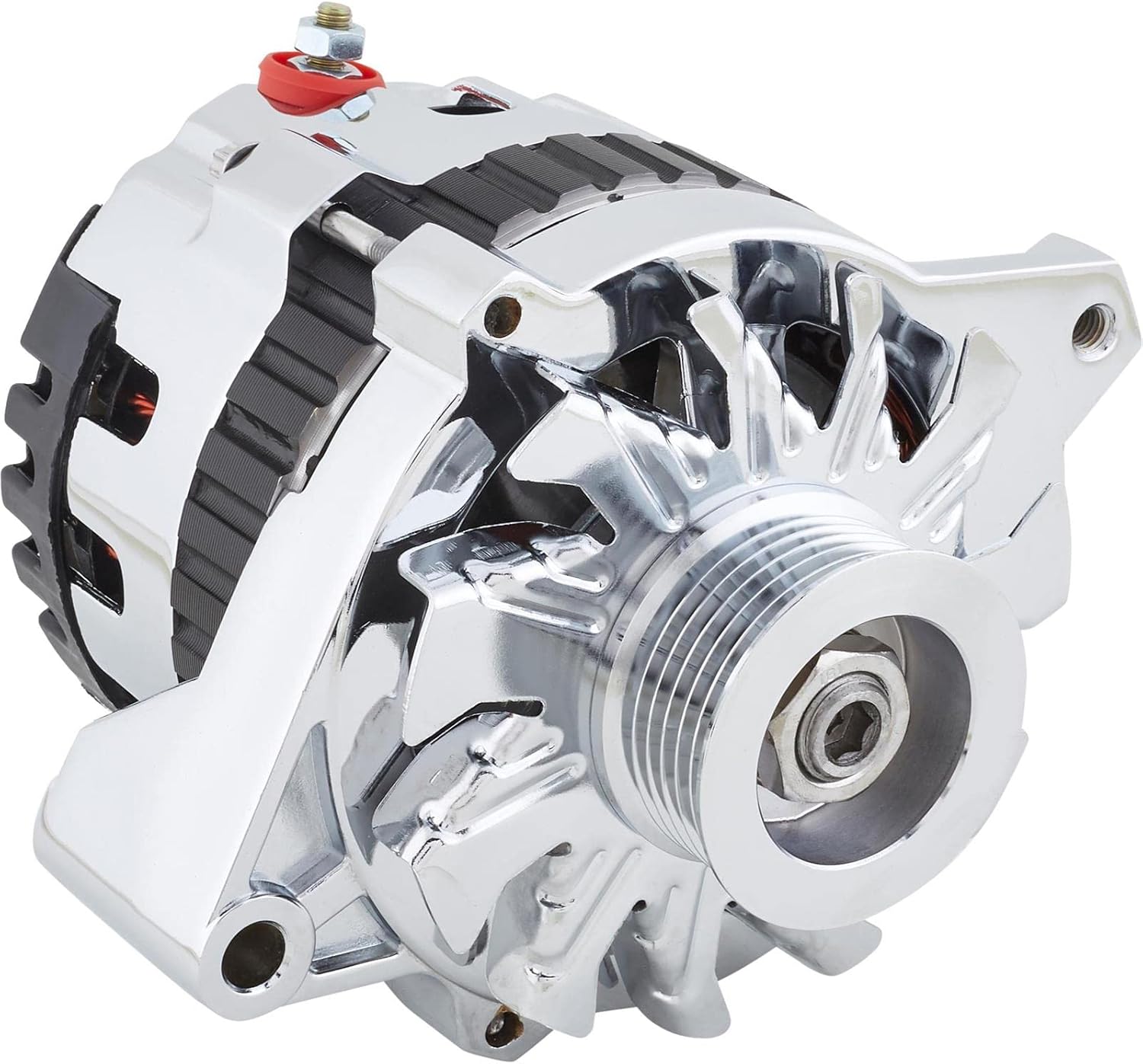 Speedway Motors GM CS130 Style 220 Amp Alternator, Serpentine Pulley, Chrome, High Output One-Wire or Three-Wire Compatible Charging System for Hot Rod and Muscle Car Applications