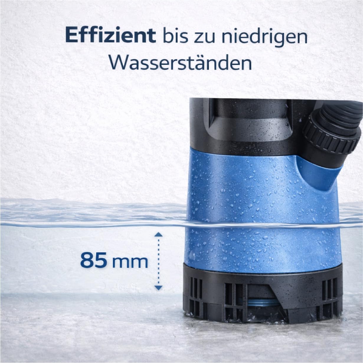 Pompa sommergibile per acqua sporca da 400 W con portata di 7500 l/h – max. 5 m di altezza di mandata, 4 m di profondità di immersione, cavo da 10 m, interruttore galleggiante e protezione termica per