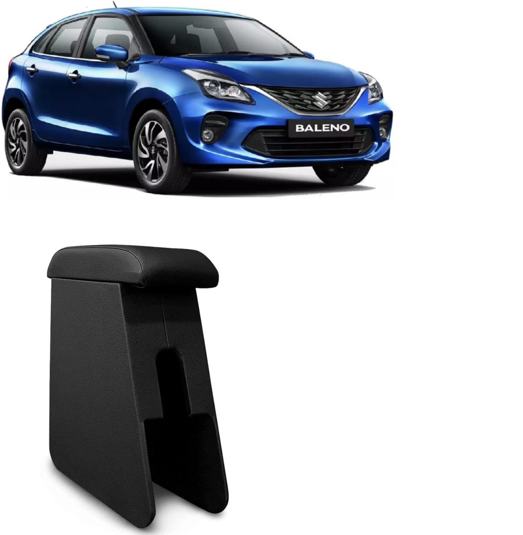 Elysian Car Armrest Compatible with Maruti Suzuki Baleno | Premium PU Leather Centre Console Armrest with Storage Box, Sliding Top & Easy Installation (Black)-image-1