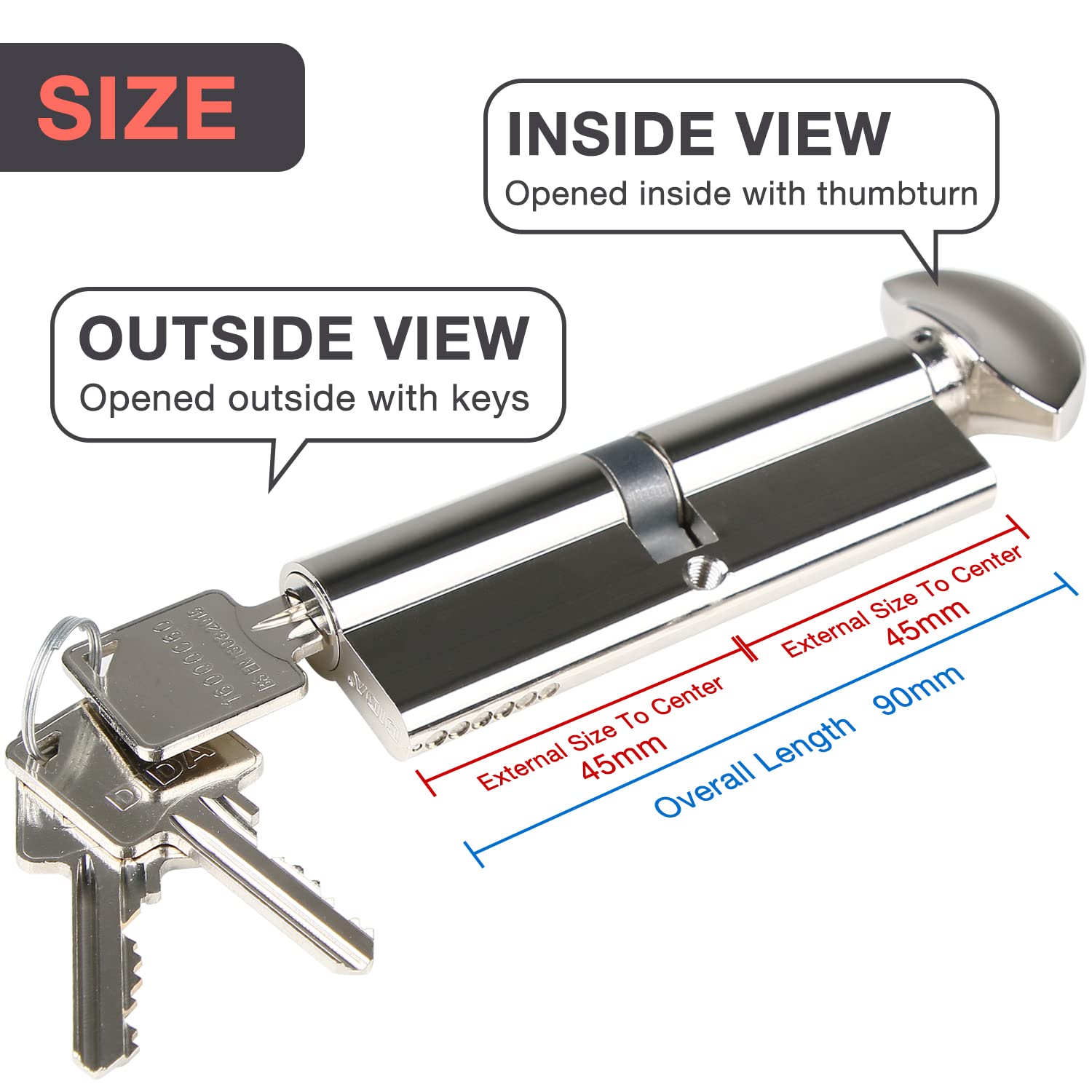 Buy DIDA® 90mm Thumb Turn Euro Cylinder Lock 45T/45 UPVC Barrel Lock