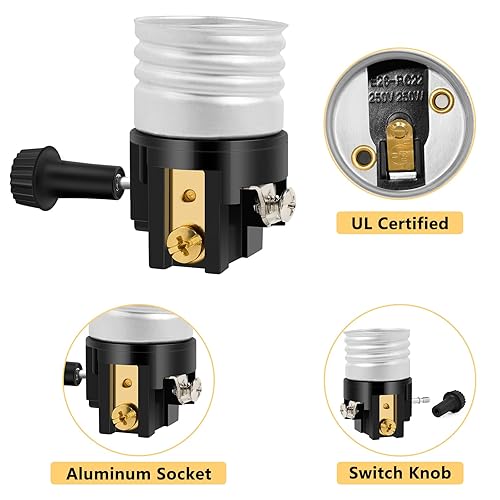 Miniatura 3 de Enchufe de luz E26 con certificación UL, reemplazo de enchufe de lámpara Baocuz con perilla de interruptor de encendidoapagado, piezas de reparación