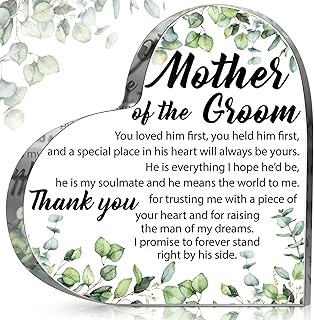 Gift for Mother of the Groom from Bride Mother of the Groom Gifts Wedding Gifts Acrylic Square Heart Gift Thank You Gift for Mom Wedding Gifts for Mother of the Groom (Eucalyptus)