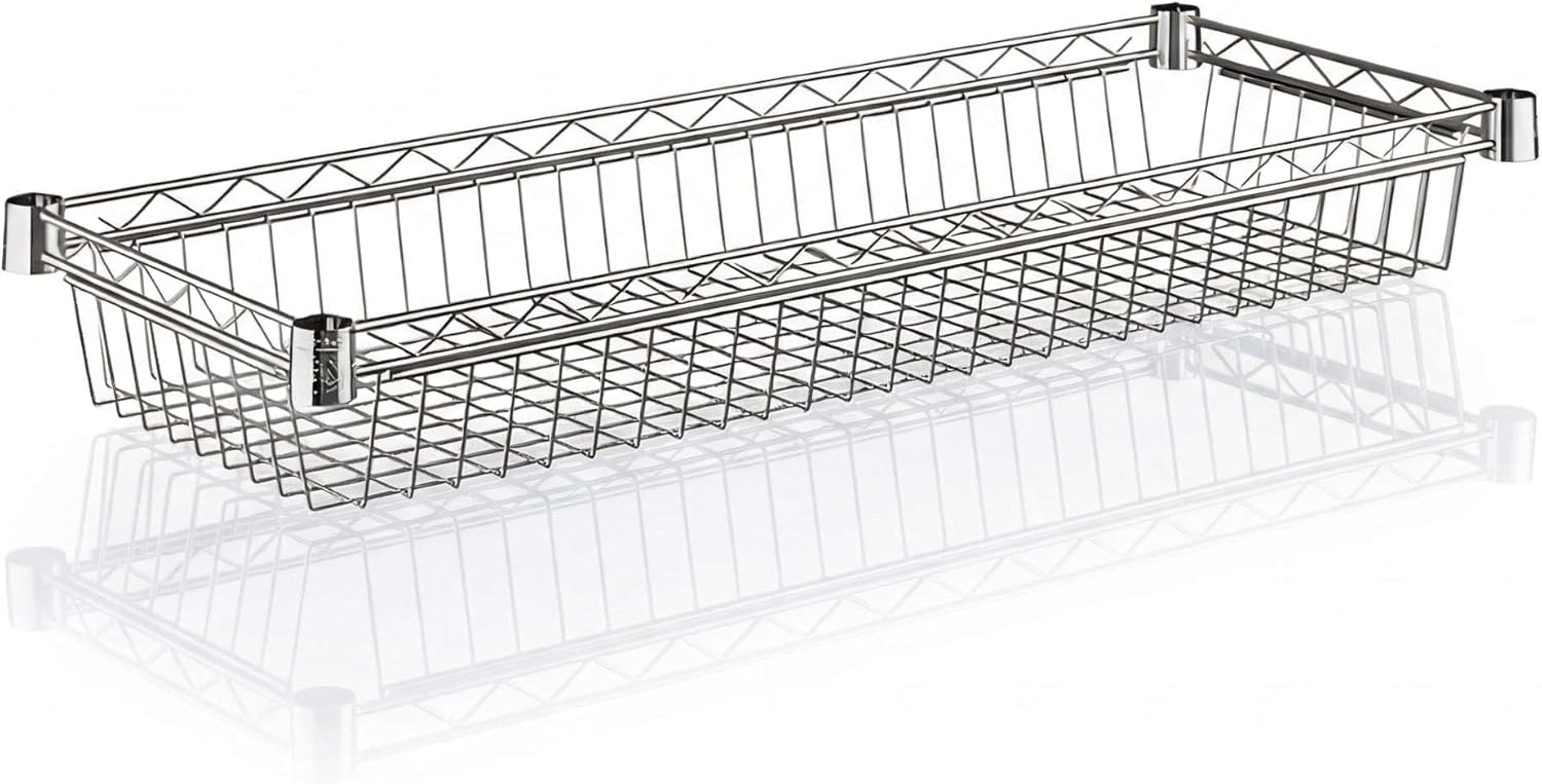 14" x 36" Chrome Shelf Basket, NSF Wire Storage Basket for Commercial Shelving