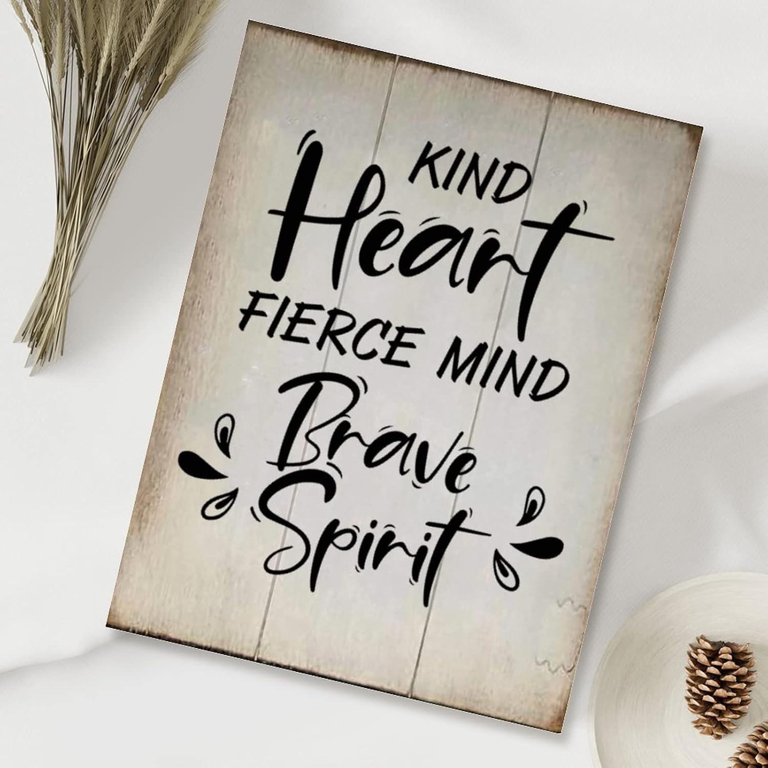 Vintage Wood Sign Kind Heart Fierce Mind Brave Spirit Wood Wall Sign Motivational Quotes Scripture Wood Wall Art Sign Farmhouse Wood Wall Signs 18x24in Housewarminmg Gift to Friend