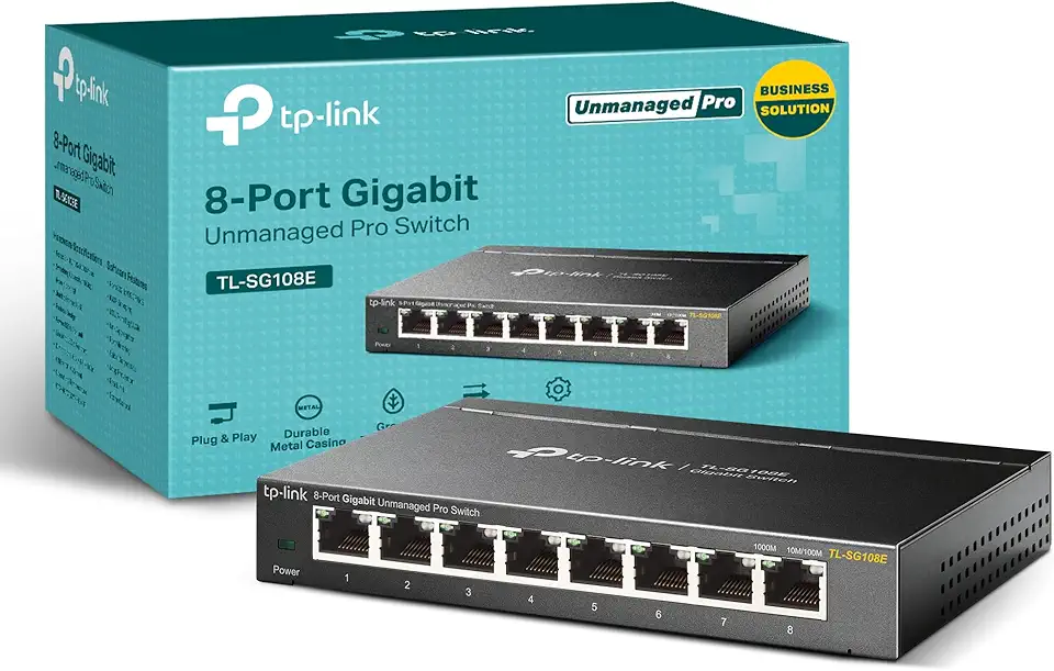 TP-Link Switch Gigabit de 8 portas | Fácil de gerenciar | Plug & Play | Montagem em desktop/parede | Metal resistente com portas blindadas | Suporta QoS, Vlan, IGMP e LAG (TL-SG108E)