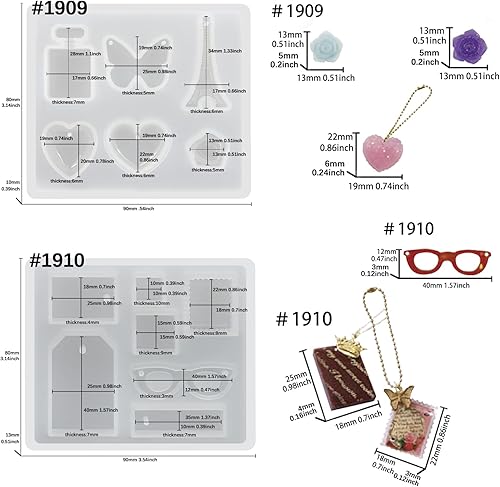 Miniatura 5 de Funshowcase Pieza de joyería Molde de silicona epoxi de resina para colgante, llavero, proyectos de manualidades, juego de 5 unidades