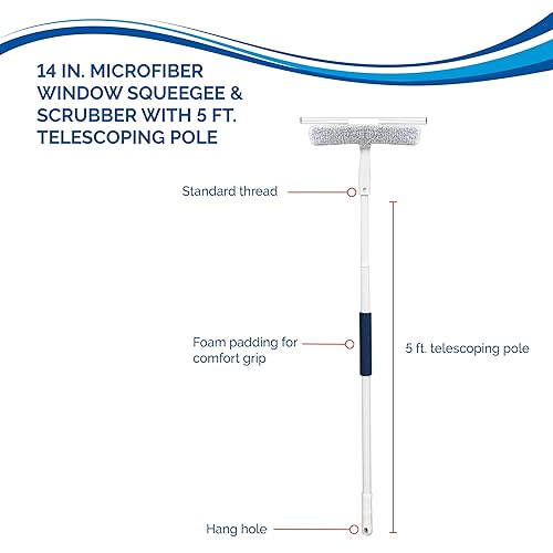 Miniatura 3 de Unger Kit de limpiador y escobilla de ventana para exteriores con poste telescópico de 5 pies, 12 pulgadas