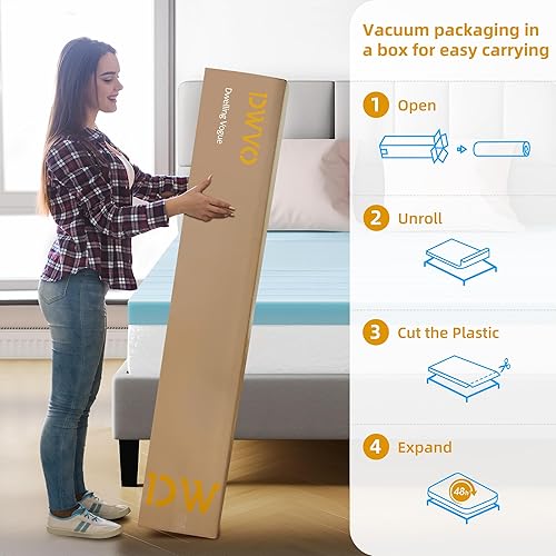 Miniatura 7 de DWVO Cubrecolchón de espuma viscoelástica de 3 pulgadas, tamaño individual, cubrecolchón de gel refrescante, diseño ventilado de 3 zonas para