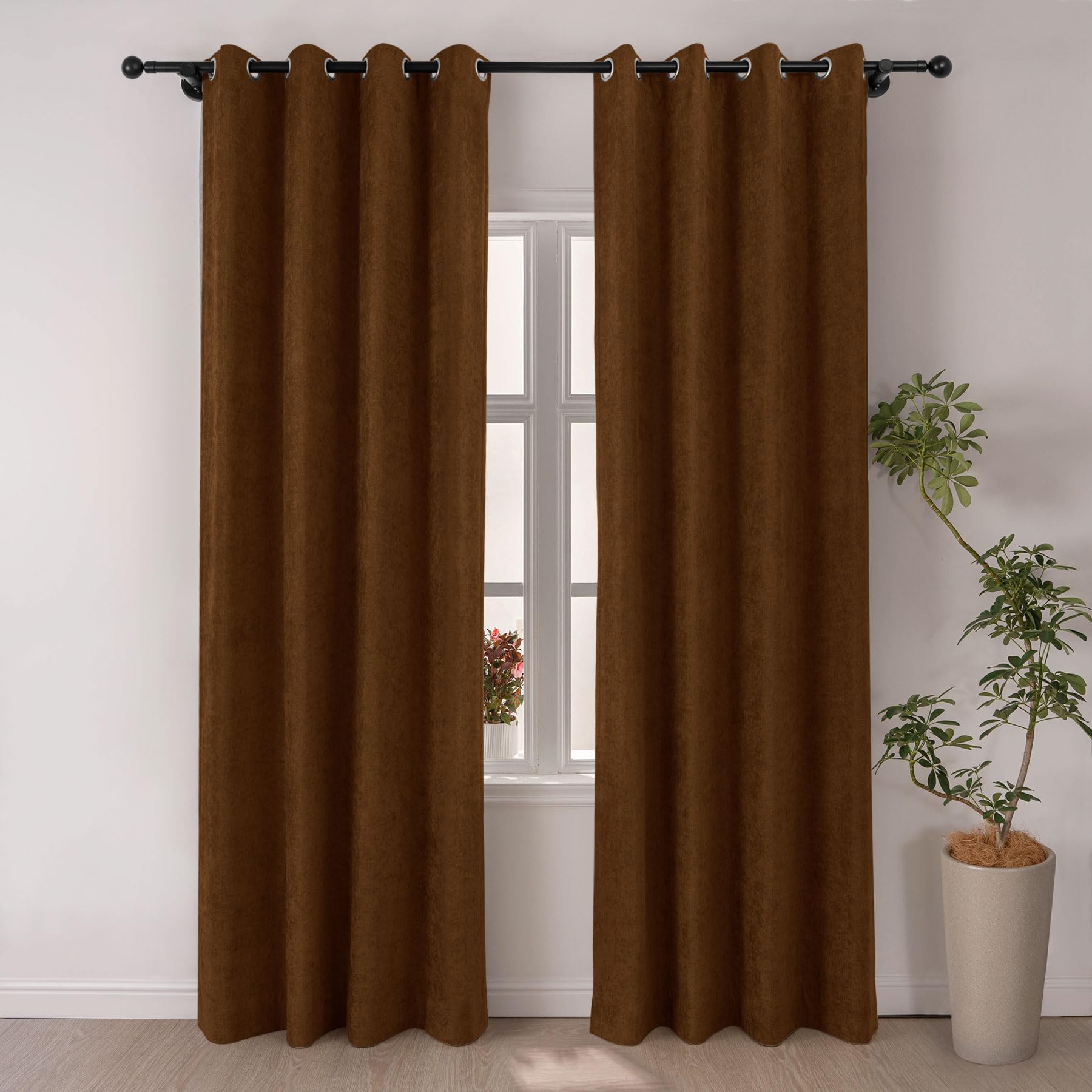 Macochico Full Blackout Chenille Curtains, 100% Light Blocking Window Treatments for Bedroom Living Room Nursery, Thermal Grommet Drapery with Tieback, 84”Wx96”L, Firebrick, 1 Panel