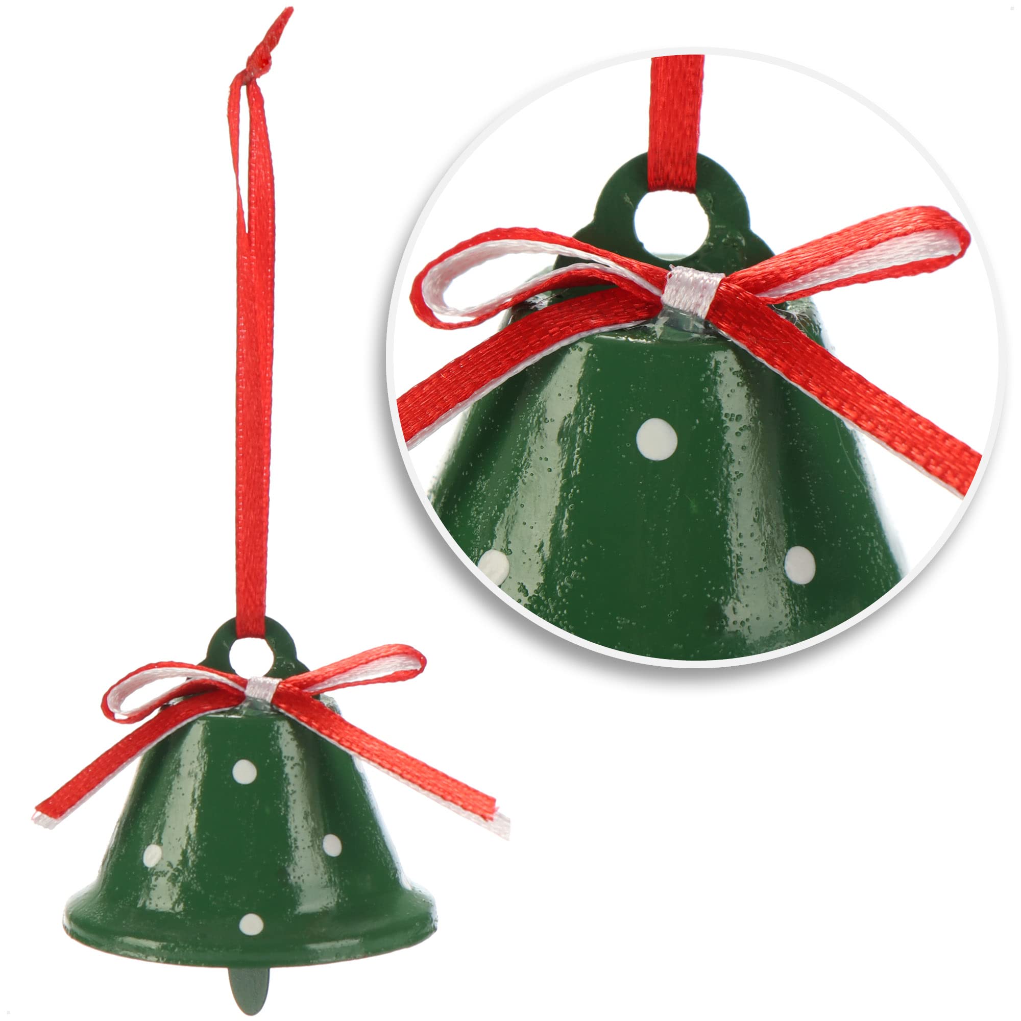 com-four® 6 Colgantes Navidad Metal 4,5 cm Ø Campanas Decorativas Hojalata Rojo Blanco Verde