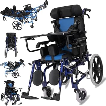Fully Lying Folding Manual Wheelchair for Stroke Hemiplegia Disabled, Cerebral Palsy Wheelchair with Adjustable Headrest Sitting Position/Armrest Height, 220LBs Weight Capacity,Kid