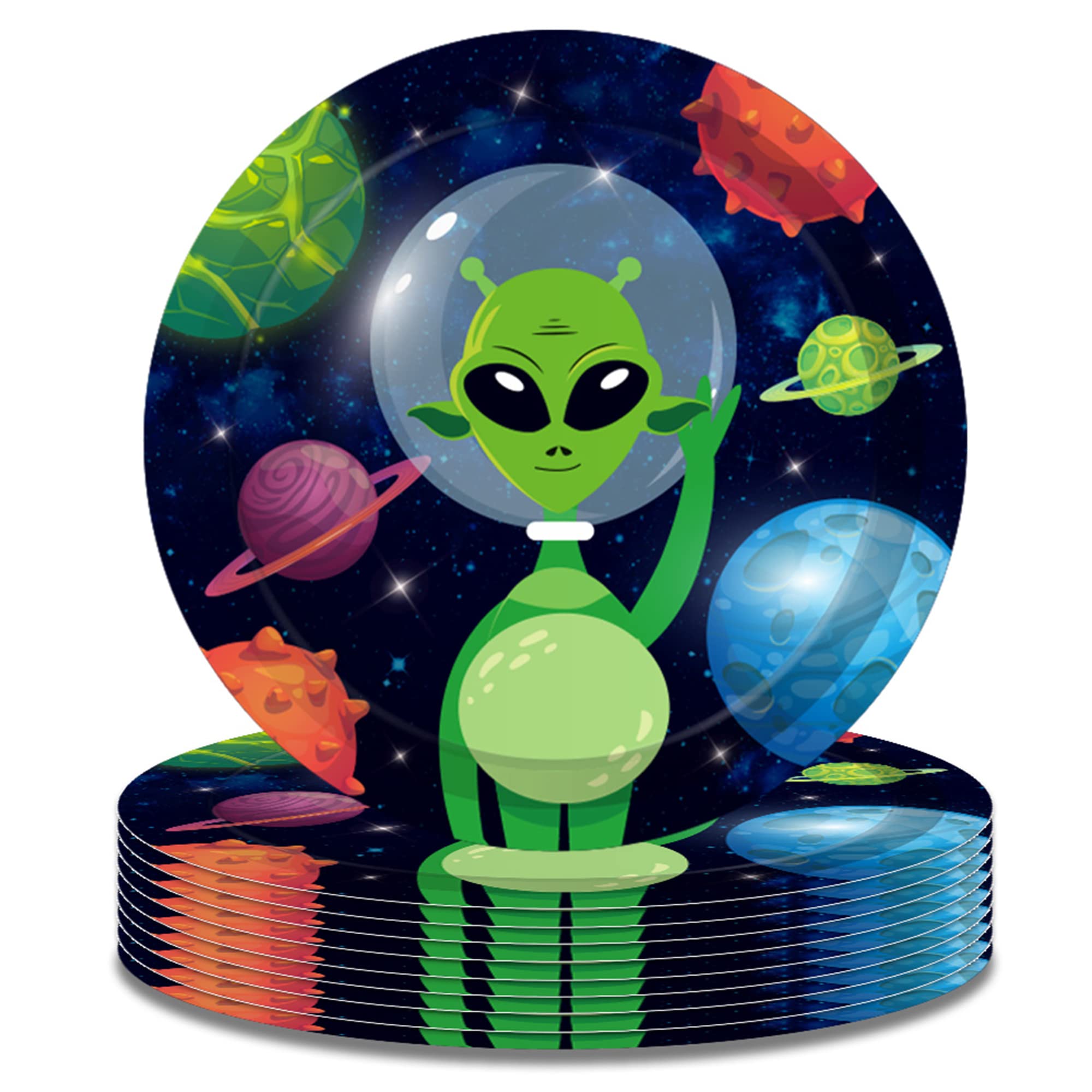 24 Pcs 7" Alien Paper Plates Alien Party Supplies Outer Space Party Theme Party Supplies Disposable Paper Dessert Plates for Wedding Baby Shower Party Decorations