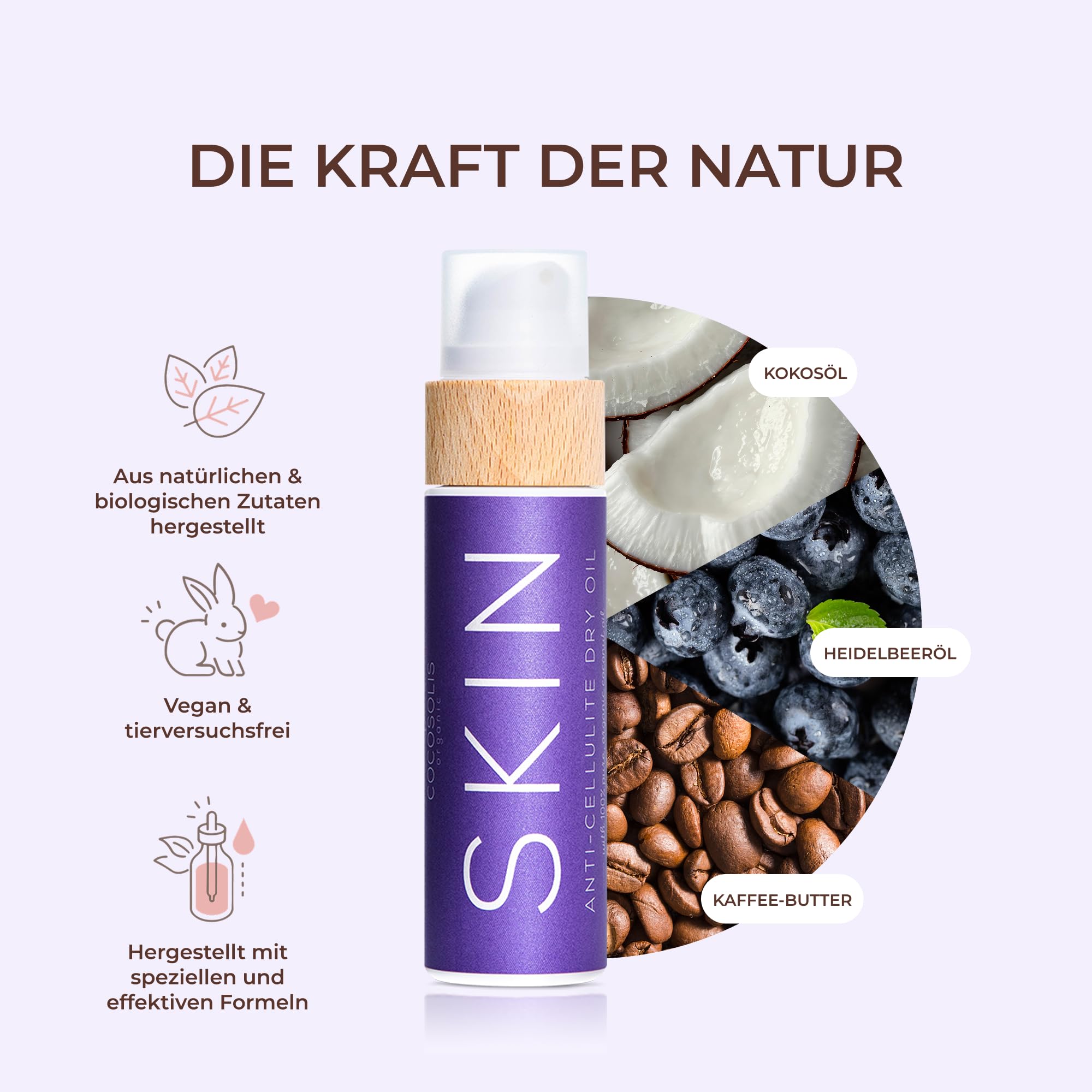 COCOSOLIS SKIN Anti Cellulite - Bio-Trockenöl gegen Orangenhaut - Strafft, erfrischt und revitalisiert die Haut - pflegendes Öl für Massage (110)