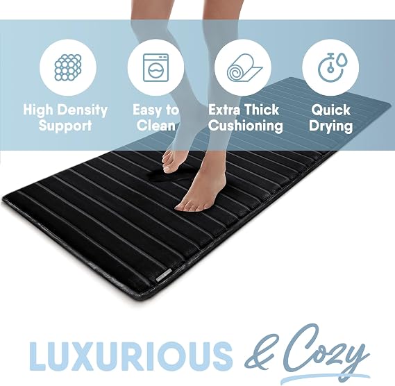 MICRODRY Extra Thick Modern Luxury Charcoal Infused Memory Foam Bath Mat Rug with, GripTex Skid Resistant Base, Absorbent, Easy Care, Fade & Pilling Resistant, SoftLux (Black, 24x58)