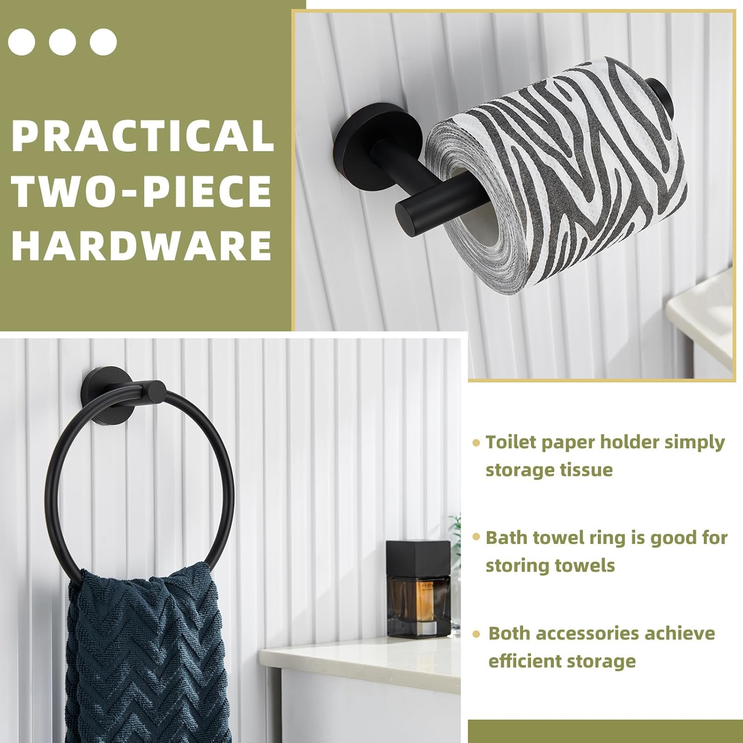 APLusee Matte Black Stainless Steel Bath Robe Towel Hook 4 Pack, 2 Pieces Bath Accessories Set Bundle, Wall Mount