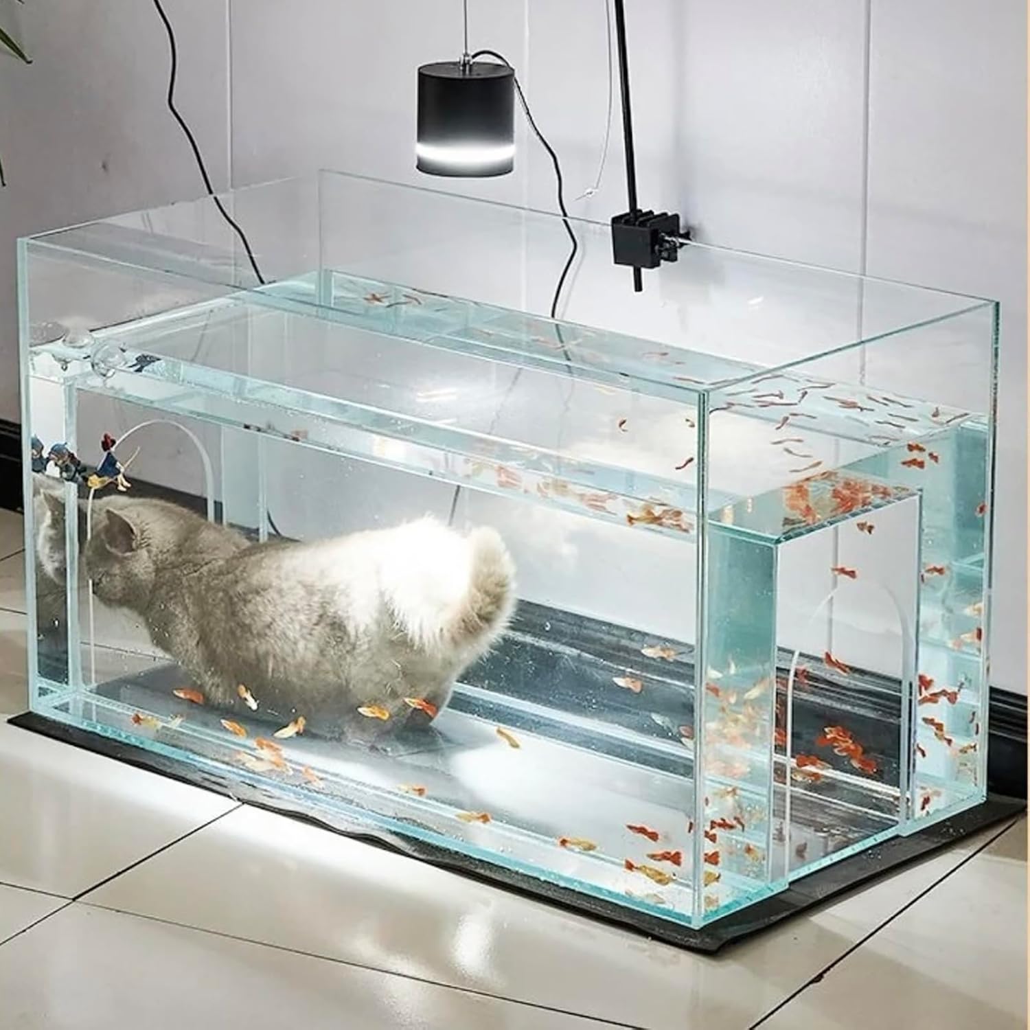 20 Gallon Cat Bed Aquarium Fish Tank - Immersive Viewing Glass Cat Cave, Cat Entertainment Equipment with Tunnel for Indoor Cats, Turtle & Betta（31.5x15.7x17.7in） A 31.5x15.7x17.7in