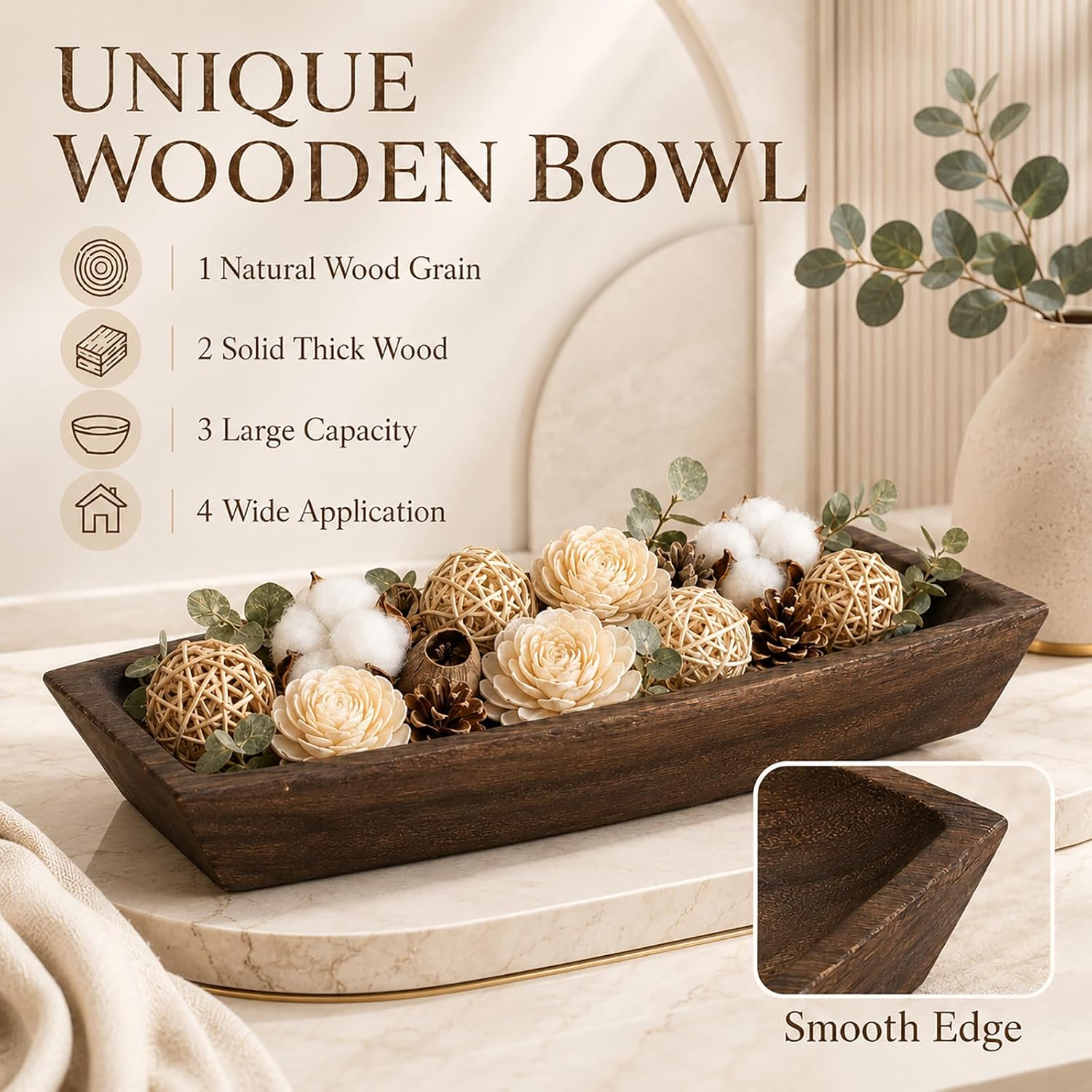 Wood Dough Bowl Wooden Decorative Bowls Table Centerpiece for Home Decor