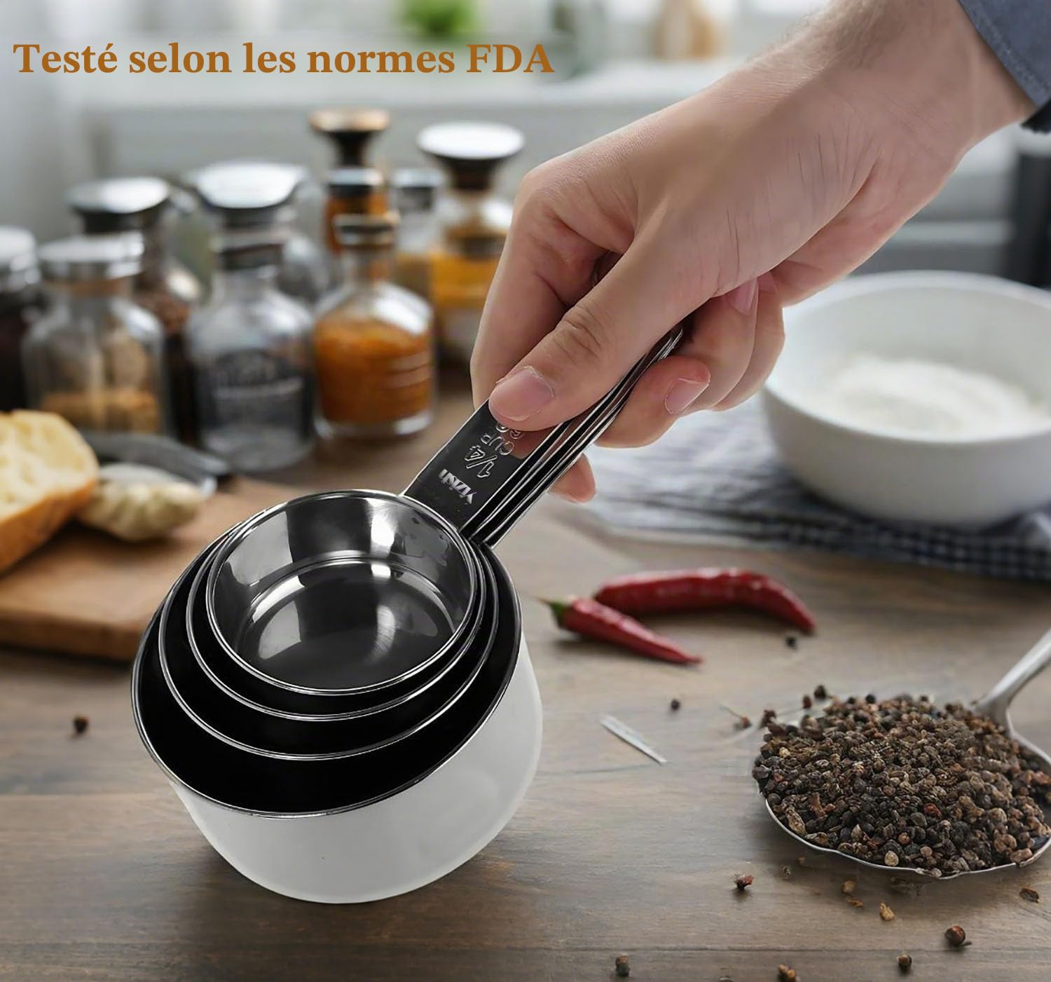 Cuillères et Tasses à mesurer en Acier Inoxydable Lot de 10 pour Cuisine