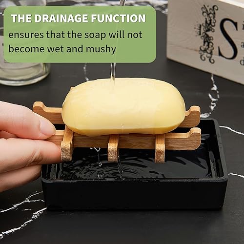 Miniatura 3 de Jabonera de bambú para ducha, soporte de barra de jabón de madera para bandeja de jabón de baño, fácil de limpiar, duradera y con almohadillas