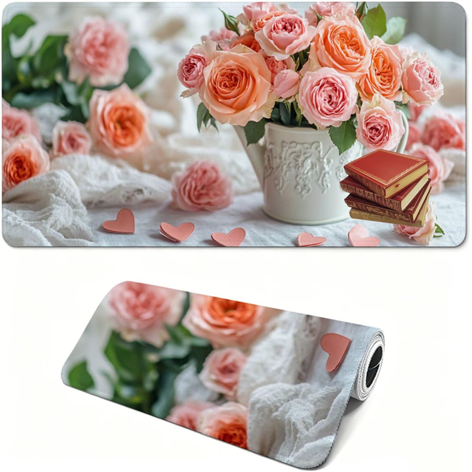 Tapis de Souris, 900 x 500 x 3 MM Tapis de Souris Rose, Grand Tapis Souris de Jeu avec Rose, Imperméable, Texturée Résistant à Usure Lavable, pour Gamer, la Maison et Le Bureau XF-358