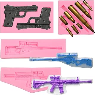 Gun Silicone Mold, Bullet Fondant Mold, Pistol Shaped Chocolate Baking for Cake Decoration Cupcake Topper Candy Sugar Craft Gum Paste Clay Resin