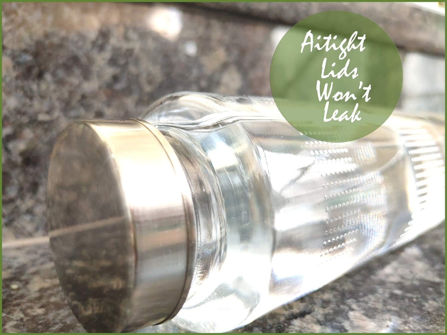 Glass Water Bottle with Leak-Proof Airtight Stainless Steel Lid for Water, Smoothie, Juices - 750ml (Set of 4)