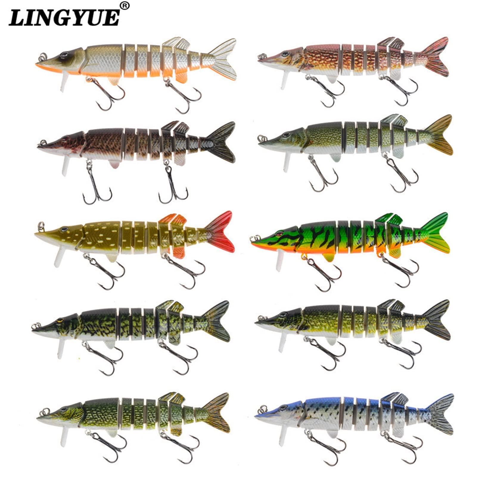 5 Piezas 12,5cm 20g Señuelo de Pesca de lubina articulada múltiple para la Carpa Perca de Trucha Señuelos de natación biónicos de hundimiento Lento Ganchos triples Ojos 3D