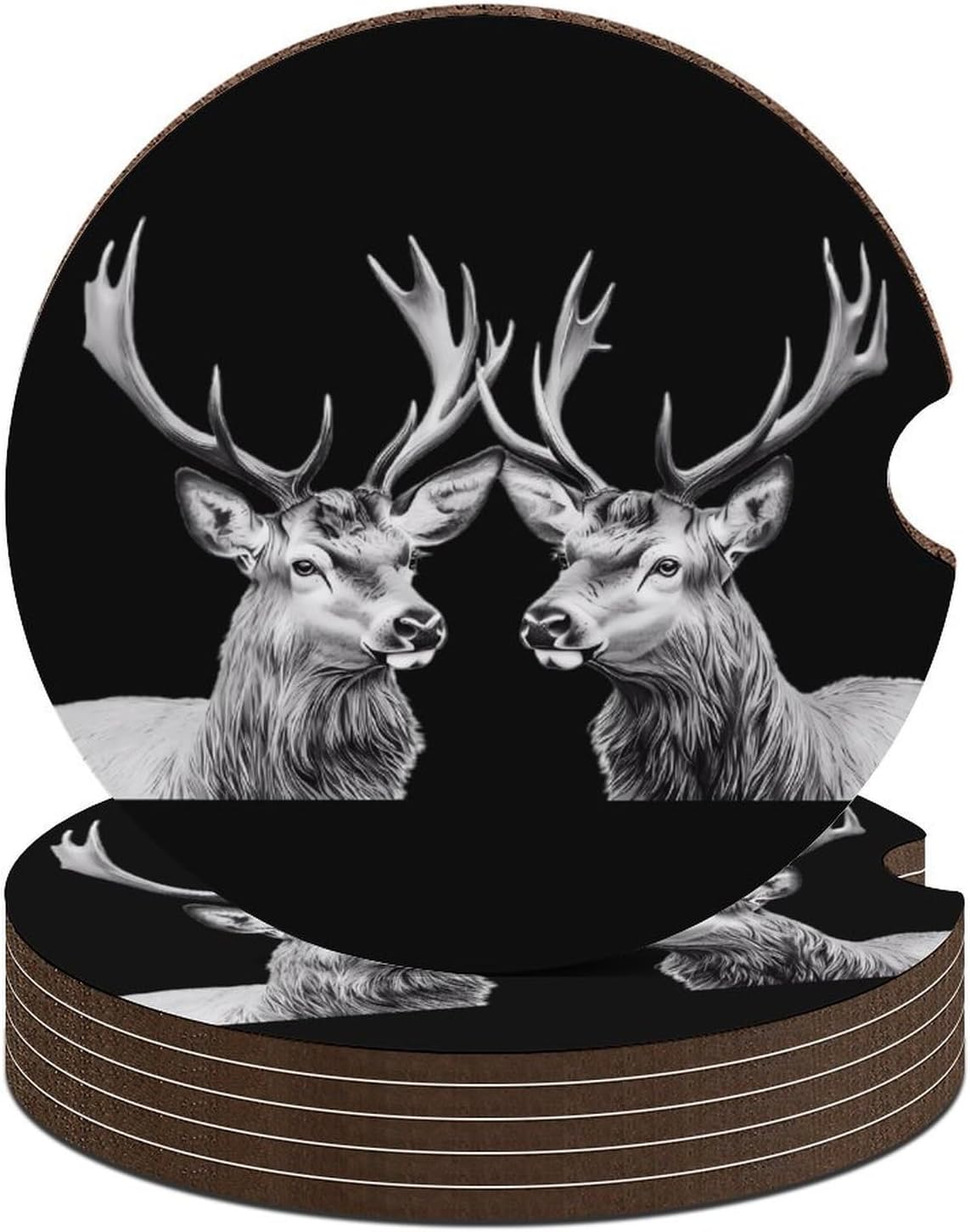 Two Deers Cute Car Coasters 2.56 Inch Absorbent Cup Holder for Drinks Auto Interior Accessories